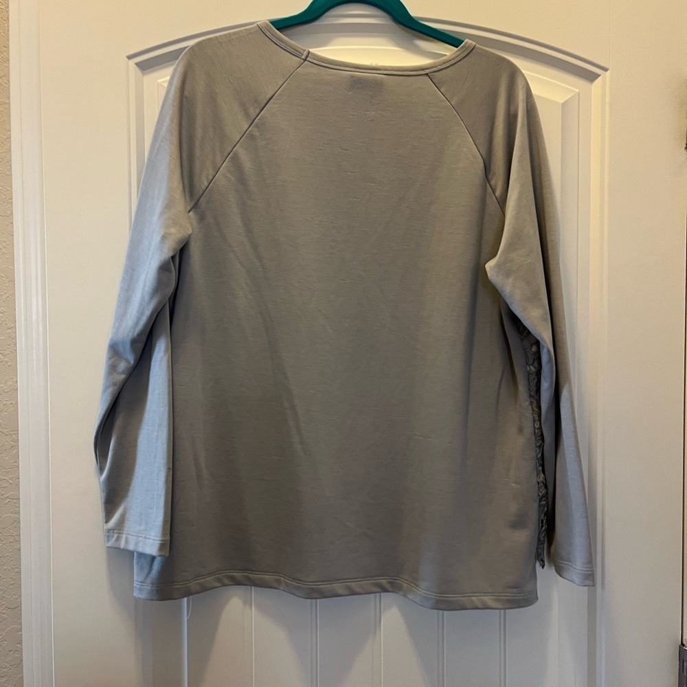 Ruby Rd. Gray Lace Long Sleeve Top - Picture 4 of 5